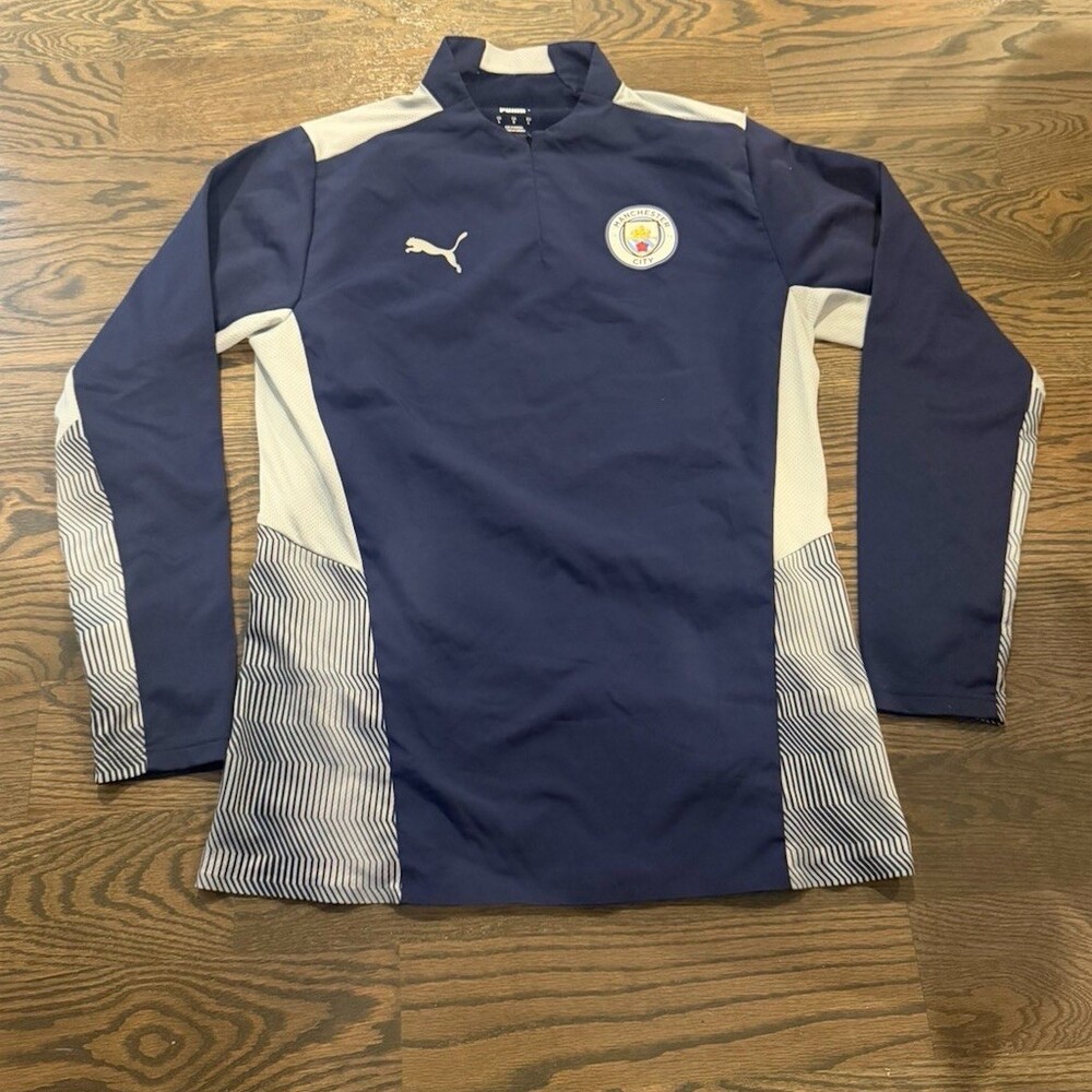 Manchester City Puma 1/4 Zip Training Drill Top Pullover Blue Men's L